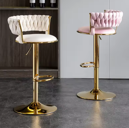 Modern Bar Chair Tall Nordic Luxury Gold Velvet Kitchen Counter High  Furniture Pub Chair Stool Bar 