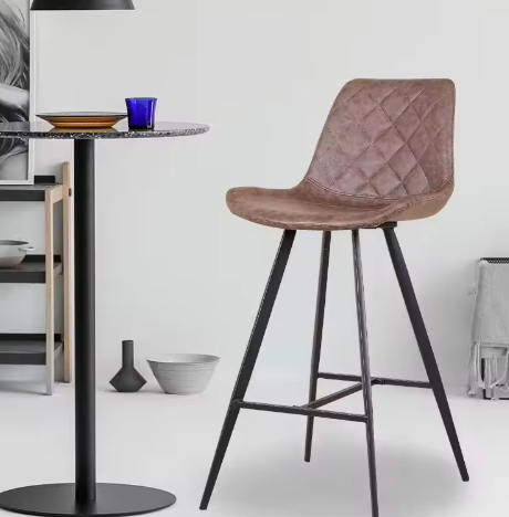 Indoor Nordic High stool chair  Leather Back Hotel Bar Stools Metal Frame Bar Chair